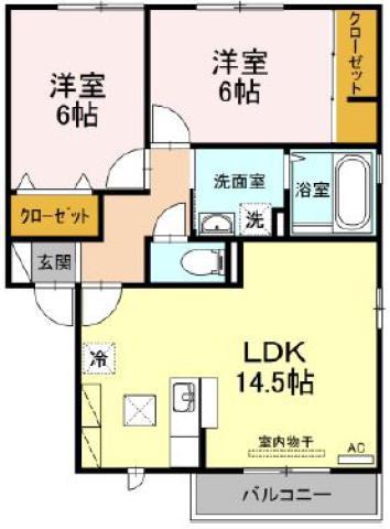 ウィルモア津田本町A(2LDK/1階)の間取り写真