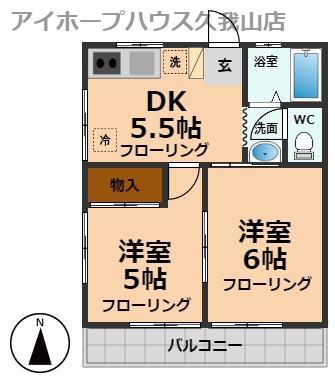 コーポさつき(2DK/2階)の間取り写真
