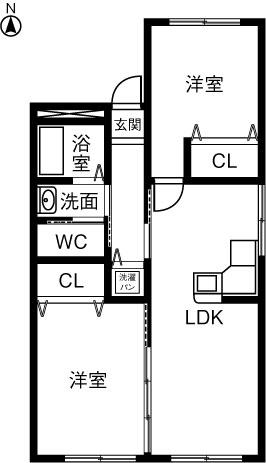 ハイツ長野K(2LDK/2階)の間取り写真