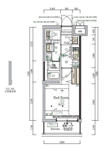 HYSNOBORITOBLOSSOM(1K/2階)の間取り写真