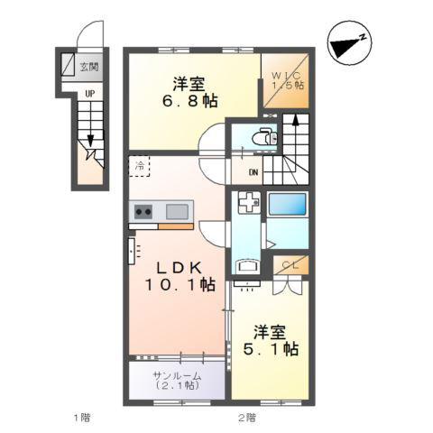 PLAINE掛尾(2LDK/2階)の間取り写真