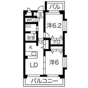 ピースフルムーン(2DK/1階)の間取り写真