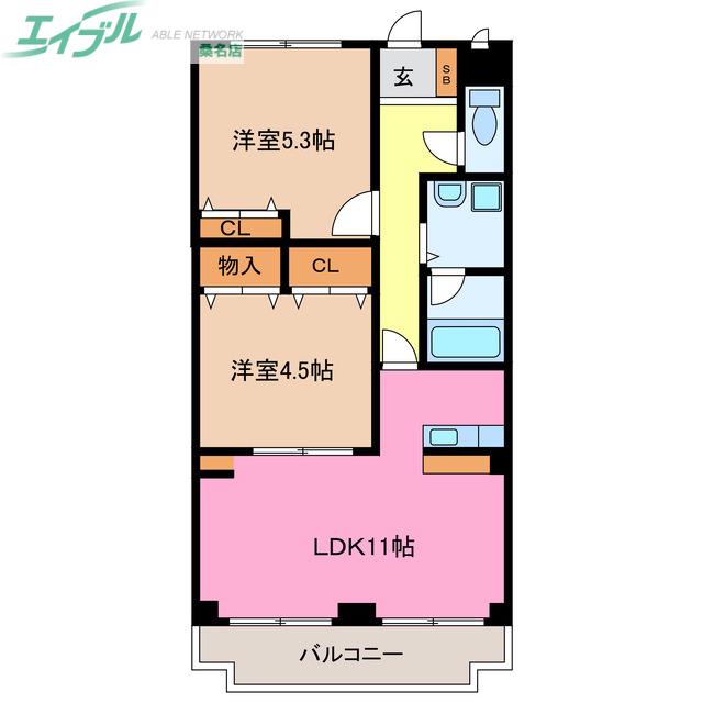 ヴィラハヤカワ(2LDK/2階)の間取り写真