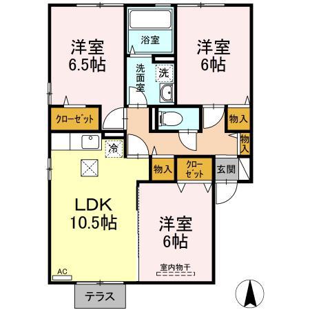 グリーンハイム A棟(3LDK/1階)の間取り写真