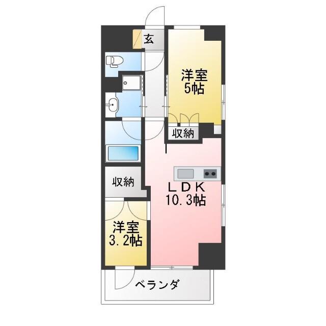 デュオステージ相模大野(2LDK/5階)の間取り写真
