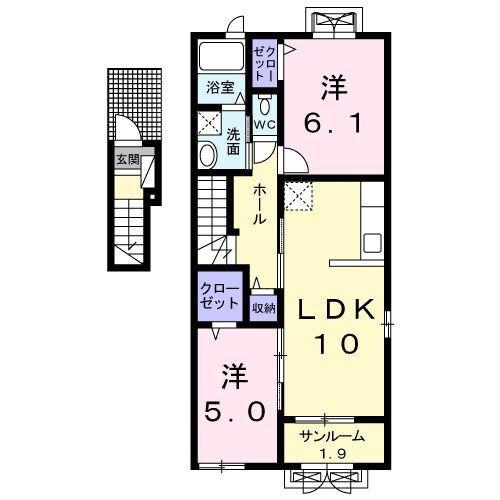 プラシード パラッツォ I(2LDK/2階)の間取り写真
