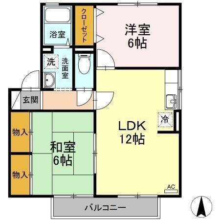 サンライズハイツ A棟(2LDK/2階)の間取り写真