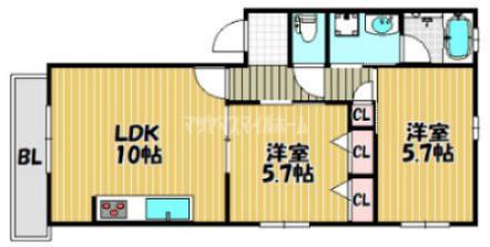 シャーメゾンAND YOU(2LDK/1階)の間取り写真