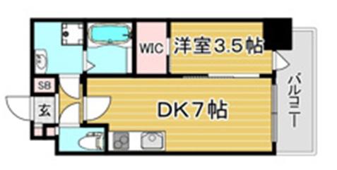 SDグランツ三宮イーストフロント(1DK/6階)の間取り写真