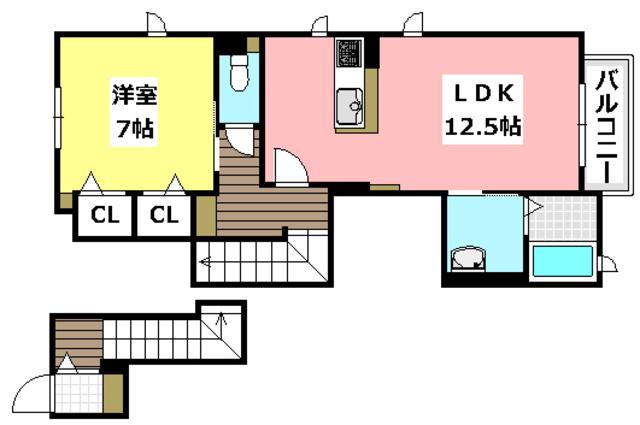 あやめハイツ東奈良(1LDK/2階)の間取り写真