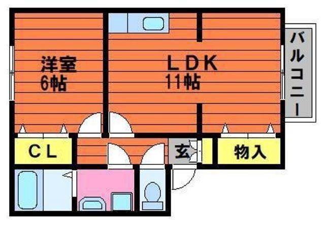 エンリッチみやけB棟(1LDK/1階)の間取り写真