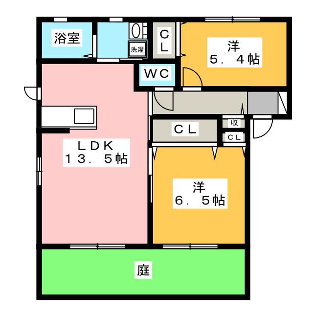 ヴィラガーデン A(2LDK/1階)の間取り写真
