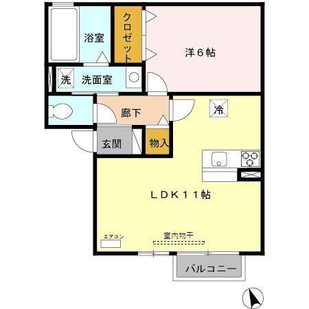 スプリングベルテA棟(1LDK/2階)の間取り写真