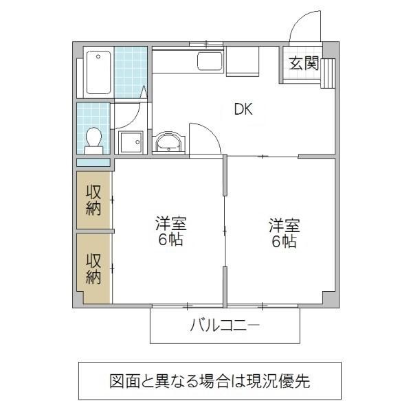 タウンズ永山(2DK/1階)の間取り写真