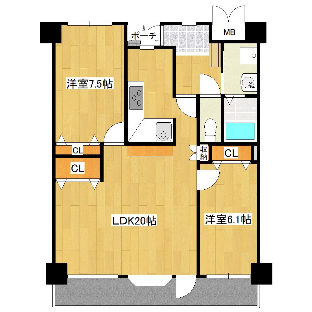 フロイデ成田(2LDK/7階)の間取り写真