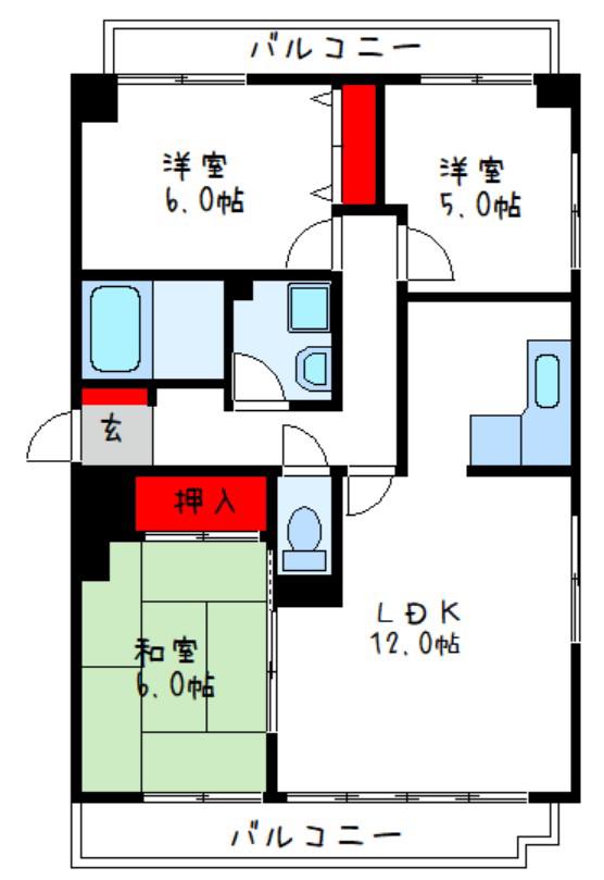 サザンピア泉北深井(3LDK/3階)の間取り写真