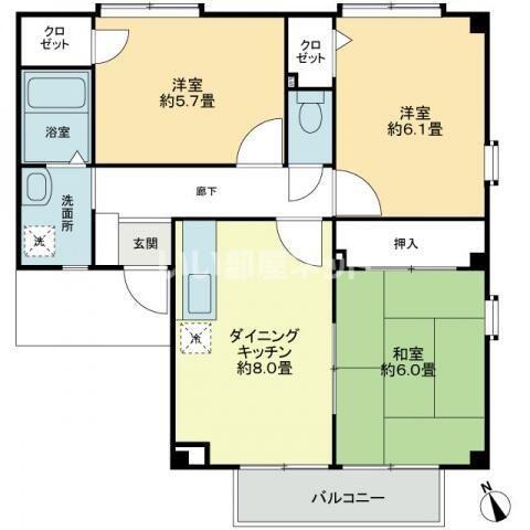 フォブール竹谷(3DK/2階)の間取り写真