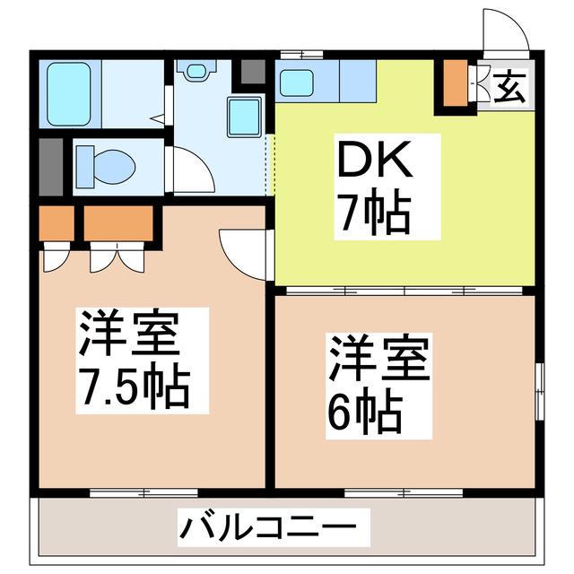 サンライズI(2DK/2階)の間取り写真