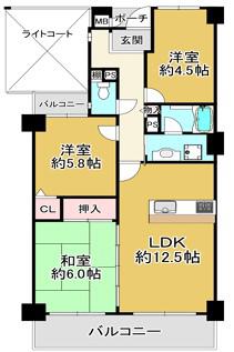 パームスクェアジェームス山(3LDK/13階)の間取り写真