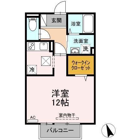 ル・ヴァン・クレールA棟(ワンルーム/1階)の間取り写真
