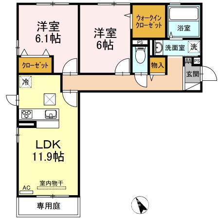 ヴァンヴェール(2LDK/2階)の間取り写真