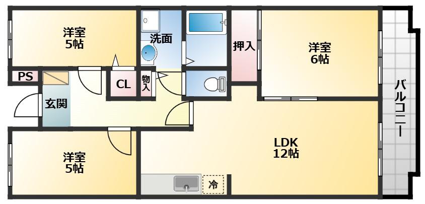 ライゼックス新堂(3LDK/1階)の間取り写真