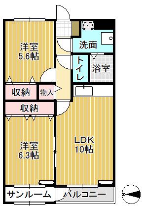 やかたマンション壹番館(2LDK/2階)の間取り写真