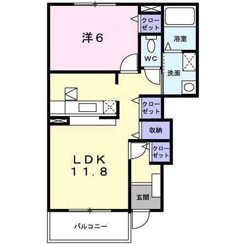 Uユートピア(1LDK/1階)の間取り写真