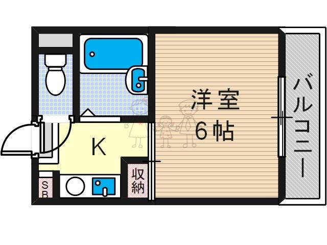 遠里小野4丁目ハイツ(1K/2階)の間取り写真