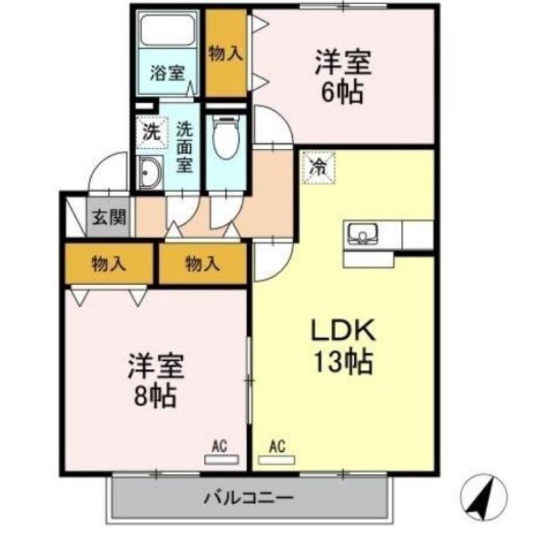 ボナールII(2LDK/2階)の間取り写真