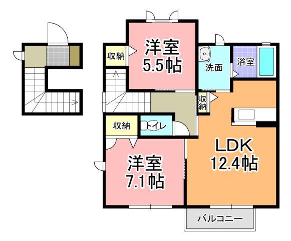 フォレスト富士山 D棟(2LDK/2階)の間取り写真