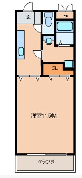 ピースフルV-II(1K/2階)の間取り写真