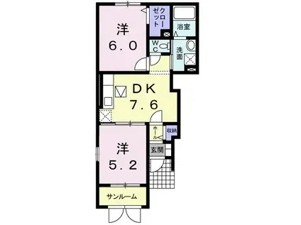 アルカンシェル II(2DK/1階)の間取り写真