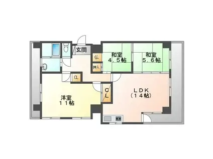 北浜田マンション B棟(3LDK/5階)の間取り写真