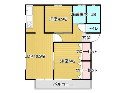 臼沢ハイツ B(3K/2階)の間取り写真