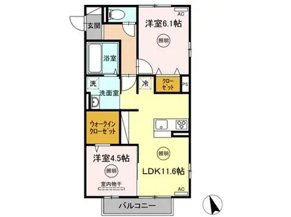 クレシアコート A棟(2LDK/2階)の間取り写真