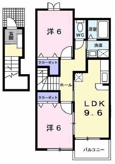 ヴィラ・ポポラーレI(2LDK/2階)の間取り写真