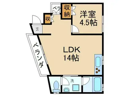 私市ハイツ(1LDK/3階)の間取り写真