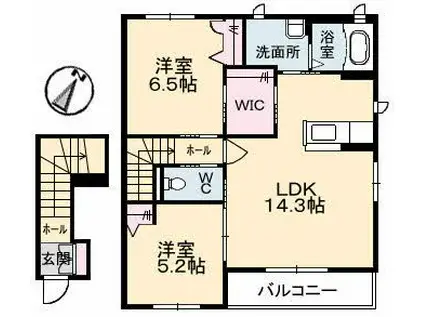 TSハウスA棟(2LDK/2階)の間取り写真