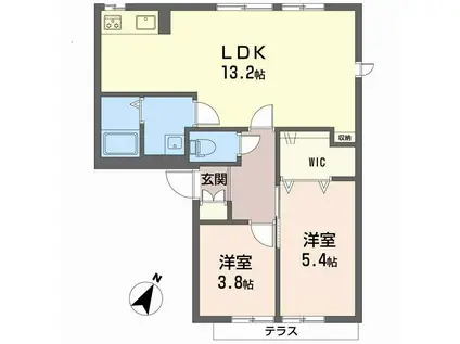 フレグランスタウン大槻D(2LDK/1階)の間取り写真