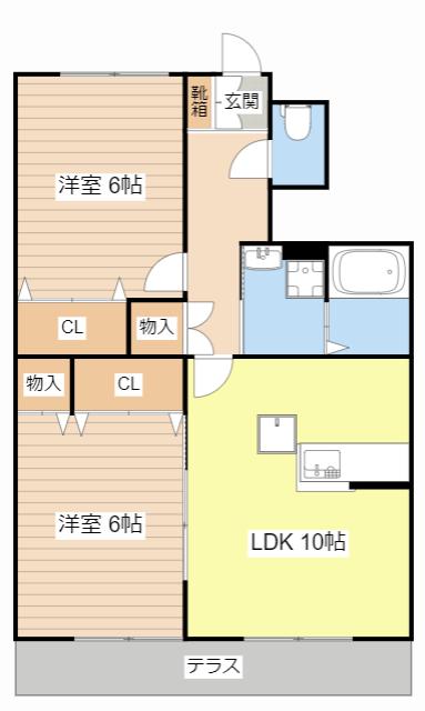 ボナールゲートII棟(2LDK/1階)の間取り写真