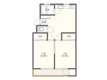 ランドヒルズ山崎(2DK/4階)の間取り写真