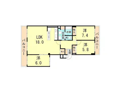 東灘スカイハイツ(3LDK/4階)の間取り写真
