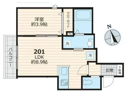 MIYABI(1LDK/2階)の間取り写真
