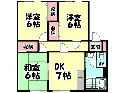 アトリウム12B(3DK/1階)の間取り写真