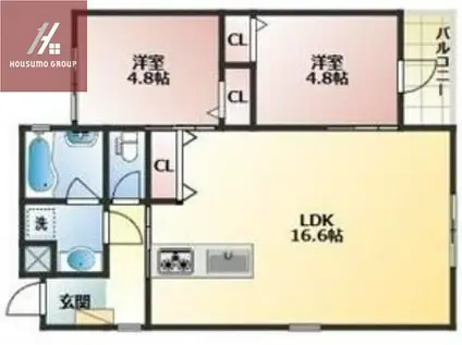 GLANZ平野(2LDK/2階)の間取り写真