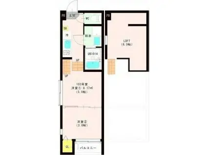 ハーモニーテラス西中田VIII(1DK/1階)の間取り写真