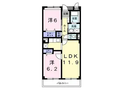 フォンテーヌ・パレスA(2LDK/2階)の間取り写真