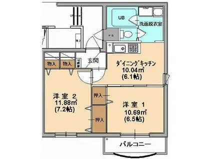 プロージェ・シャイン中島(2DK/1階)の間取り写真