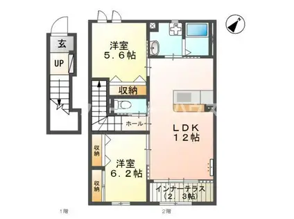 クレール ヌーヴォー(2LDK/2階)の間取り写真